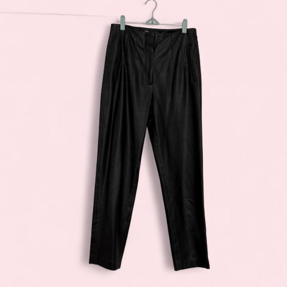 Zara Black Faux Leather Trousers Size M